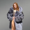 Long Silver Fox Fur Coat with Hood