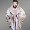 Men Bomber Jacket in Coyote Fur