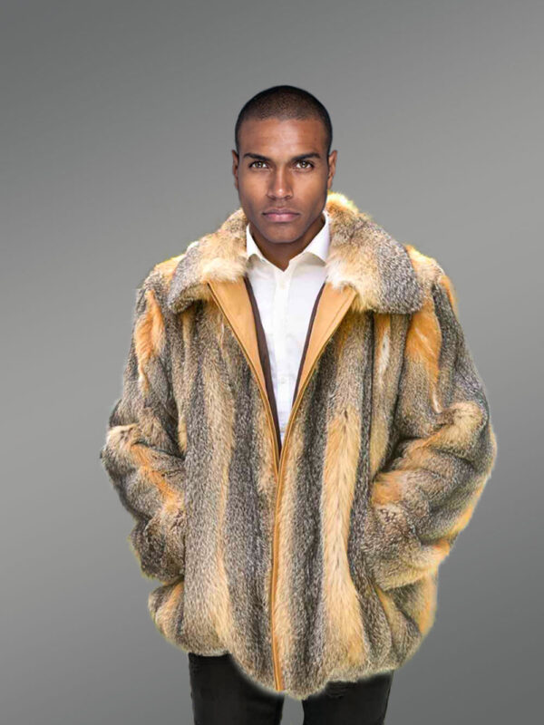 Men Bomber Jacket in Grey Fox Fur