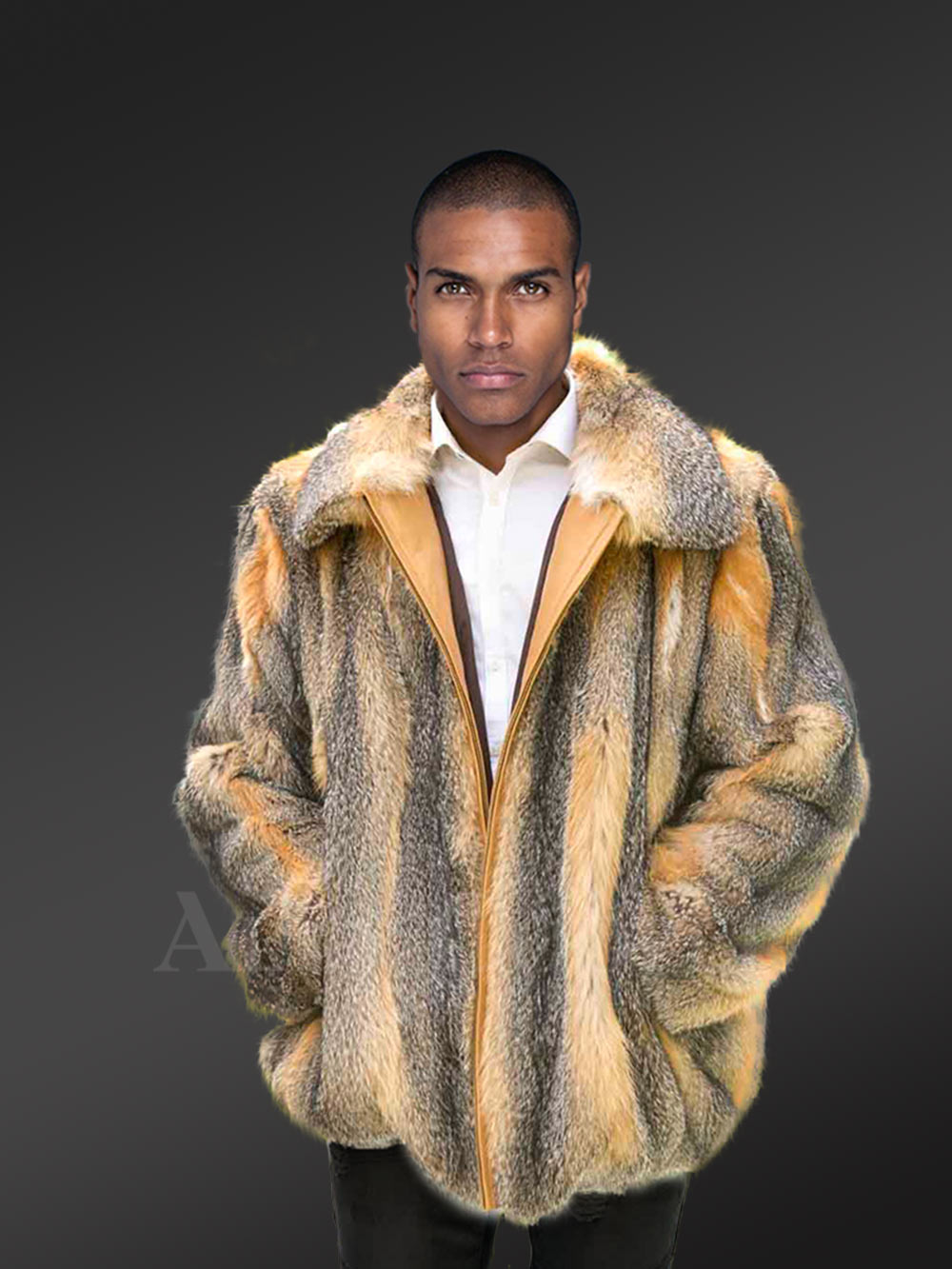 Fox Fur Men Jacket in Snuggly Bomber Style - Image 3