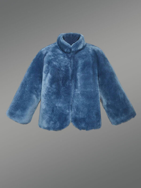 Shearling Crop Coat in Blue - Image 2