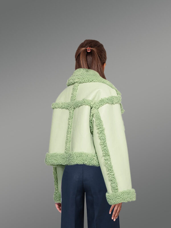 Shearling Double Breast Crop Jacket - Image 4