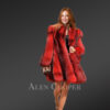 Dressy Cross Fox Fur Coat in Blood Red