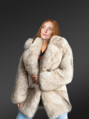 womens beige fox fur coat