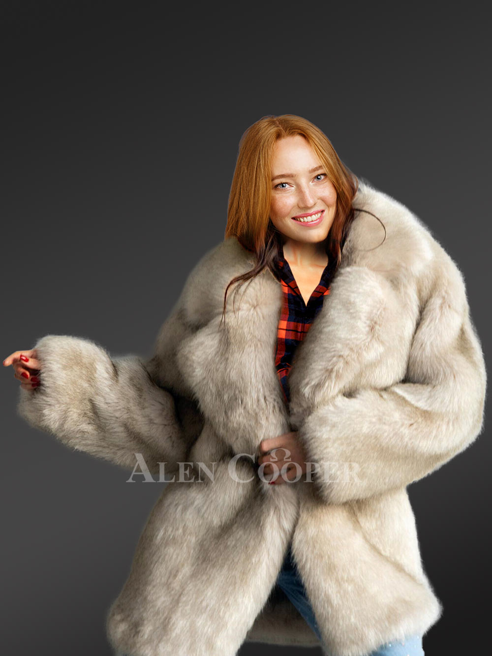 Womens Beige Fox Fur Coat – Fashionable Outfit for Any Reason - Image 3