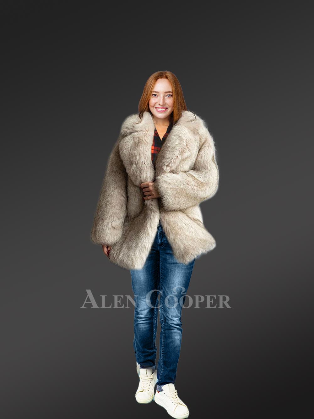 Womens Beige Fox Fur Coat – Fashionable Outfit for Any Reason - Image 2