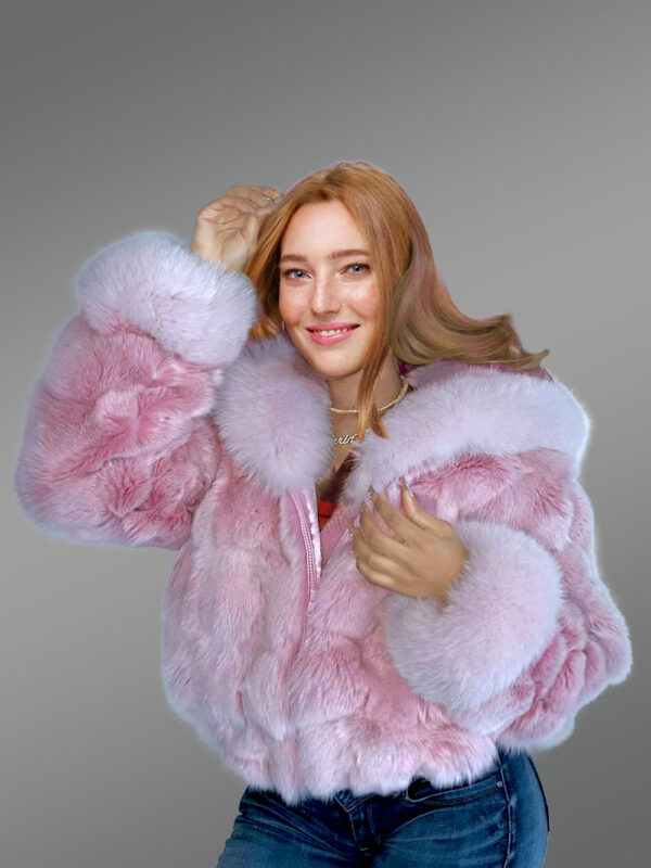 Fox Fur Crop Bomber Jacket - Image 5