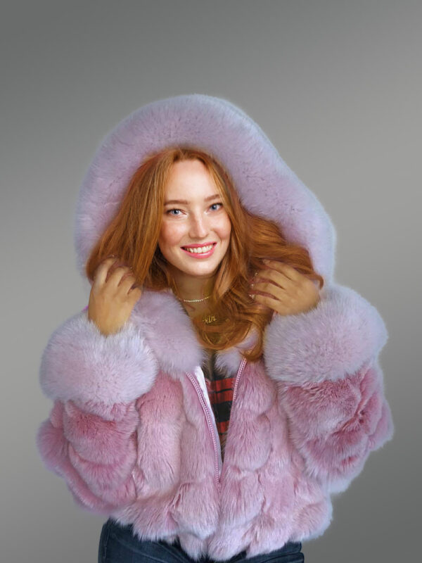 Fox Fur Crop Bomber Jacket - Image 7