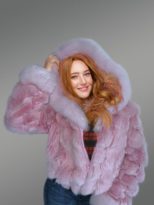 Fox Fur Crop Bomber Jacket - Image 8