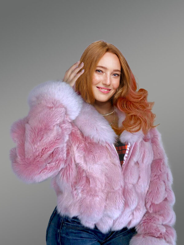 Fox Fur Crop Bomber Jacket