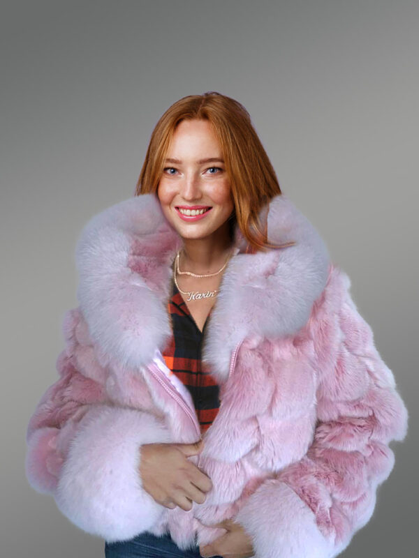 Fox Fur Crop Bomber Jacket - Image 2