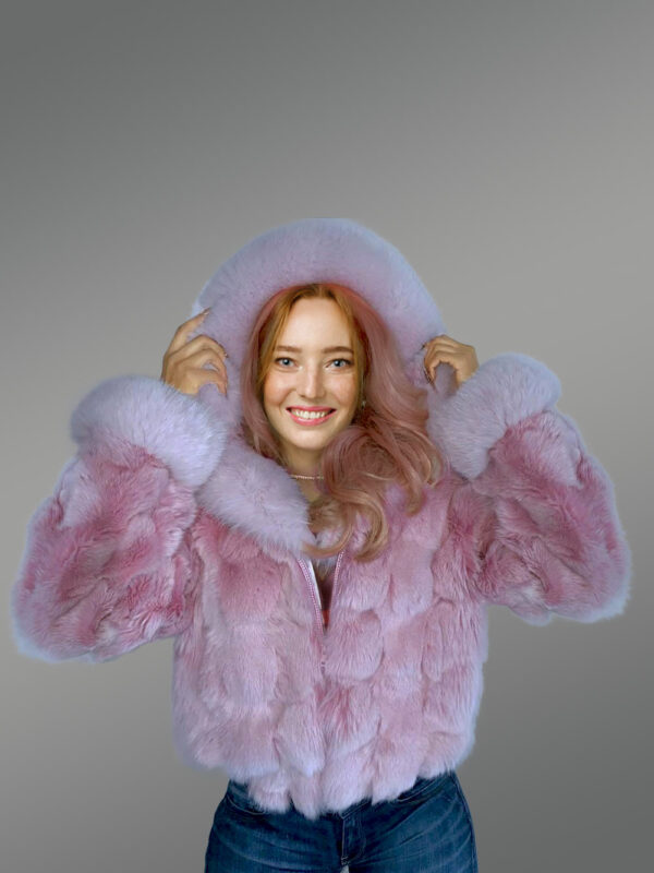 Fox Fur Crop Bomber Jacket - Image 3