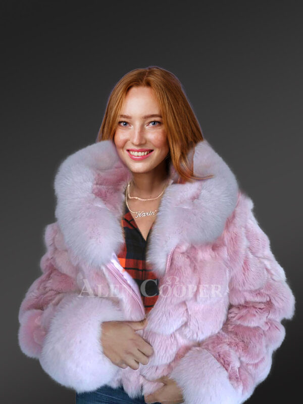 Fox Fur Crop Bomber Jacket - Image 4