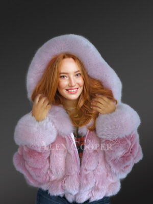 Fox Fur Cropped Bomber Jacket in a Lovely Shade of Pink