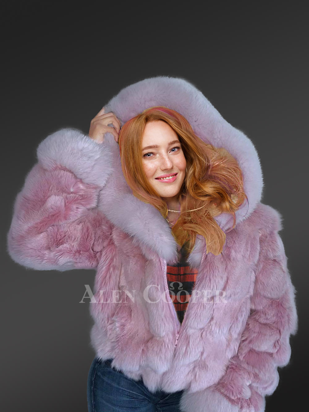 Fox Fur Cropped Bomber Jacket in a Lovely Shade of Pink - Image 5