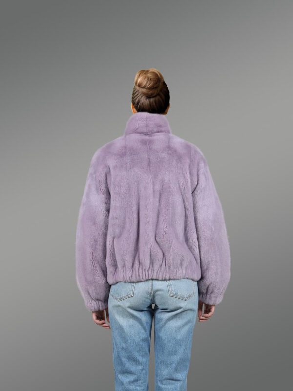 Full Skin Turtle Neck Mink Bomber in Mauve - Image 4