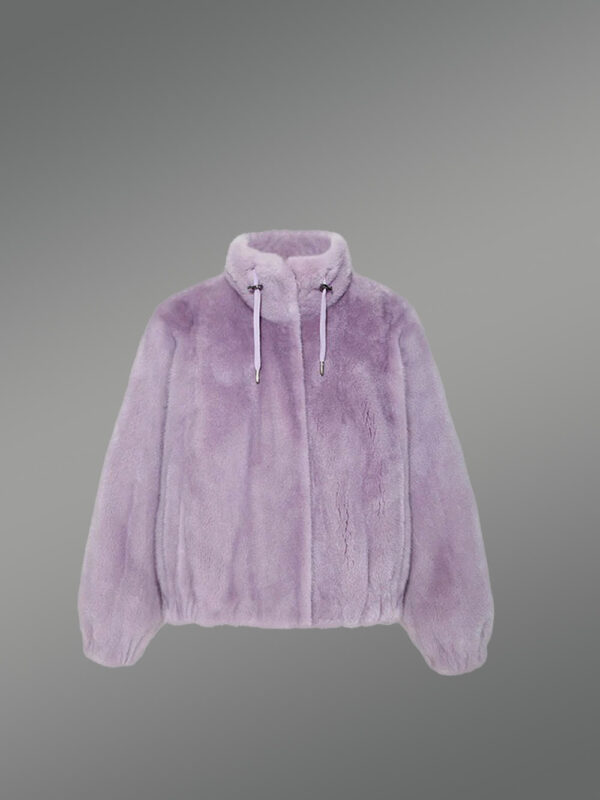 Full Skin Turtle Neck Mink Bomber in Mauve - Image 5