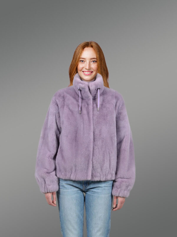 Full Skin Turtle Neck Mink Bomber in Mauve