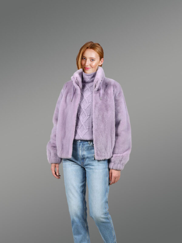 Full Skin Turtle Neck Mink Bomber in Mauve - Image 3