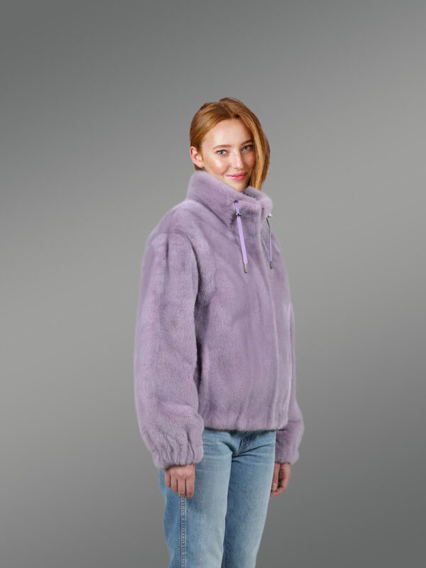 Full Skin Turtle Neck Mink Bomber in Mauve - Image 2