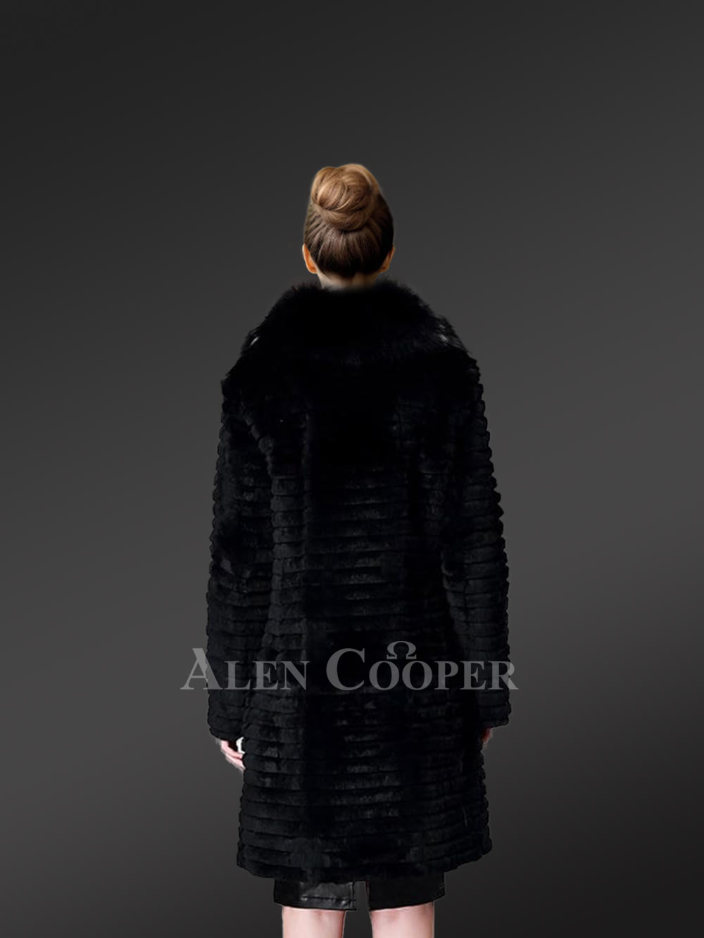 Horizontal Layered Rabbit Coat with Frontline Fox Trims - Image 4