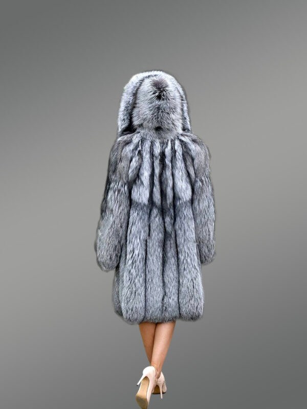 Long Blue Silver Fox Fur Coat for Women - Image 6