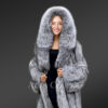 Long Blue Silver Fox Fur Coat for Women