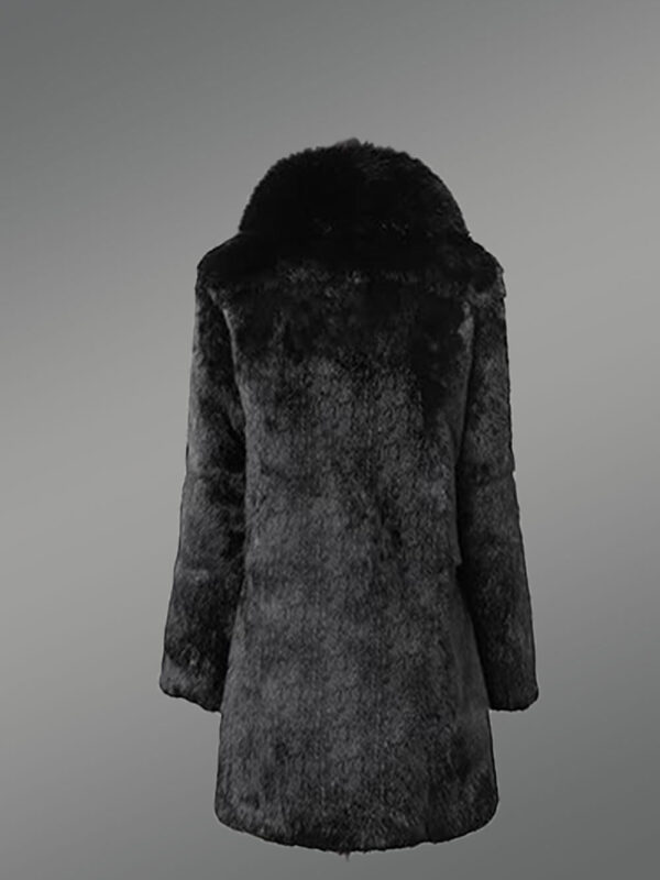 Long Rabbit Coat in Black with Shawl Style Collar of Fox Fur - Image 5