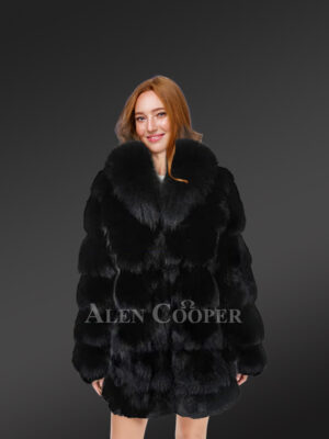 Women’s Mid Length Fox Fur coat with Fox Fur Collar