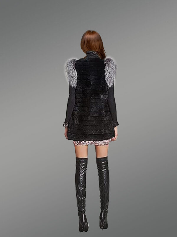 Womens Rabbit Vest With Fox Fur Accent on Shoulders and Pockets - Image 8