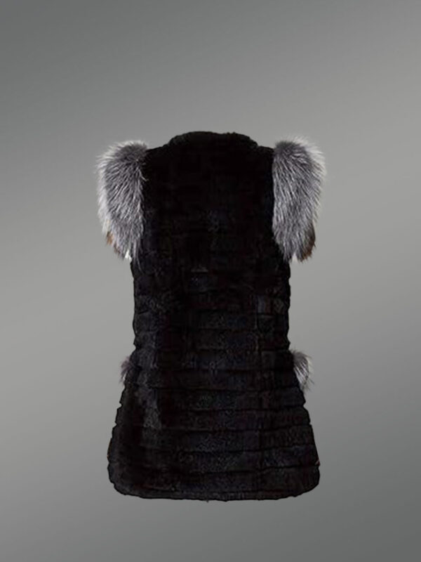 Womens Rabbit Vest With Fox Fur Accent on Shoulders and Pockets - Image 7