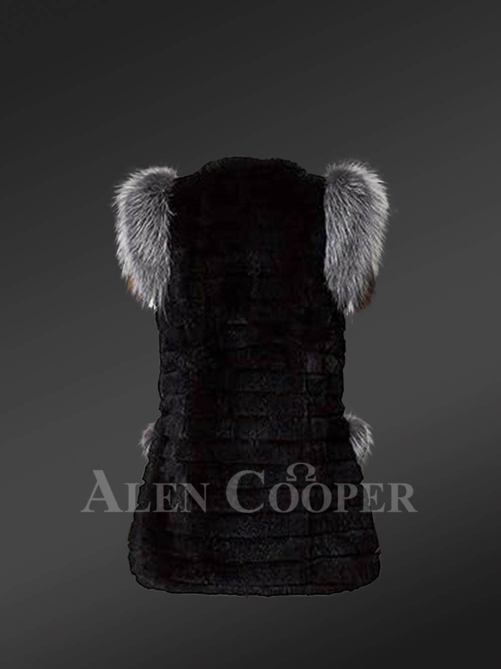 Womens Rabbit Vest With Fox Fur Accent on Shoulders and Pockets - Image 8