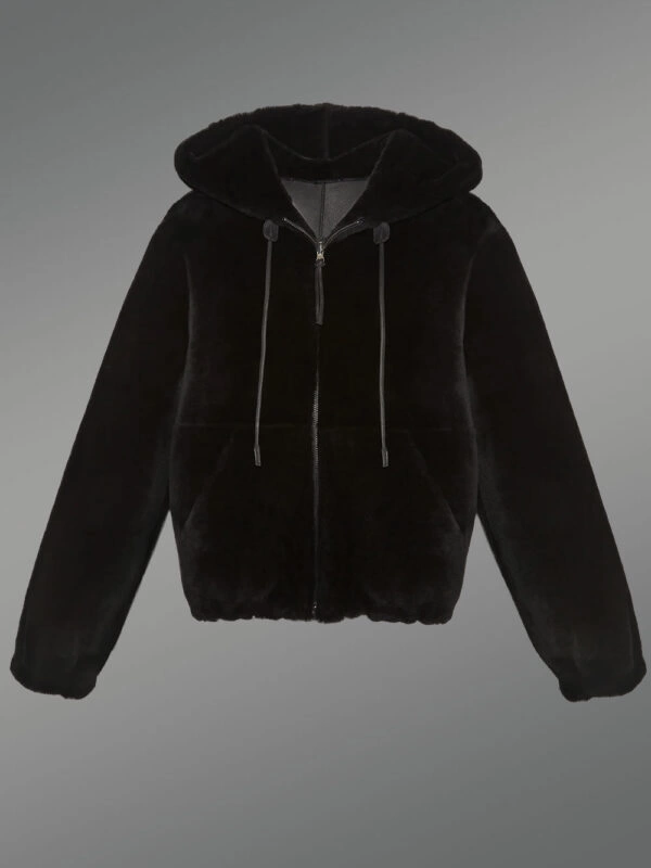 Women’s Shearling Bomber Jacket with Hood - Image 7