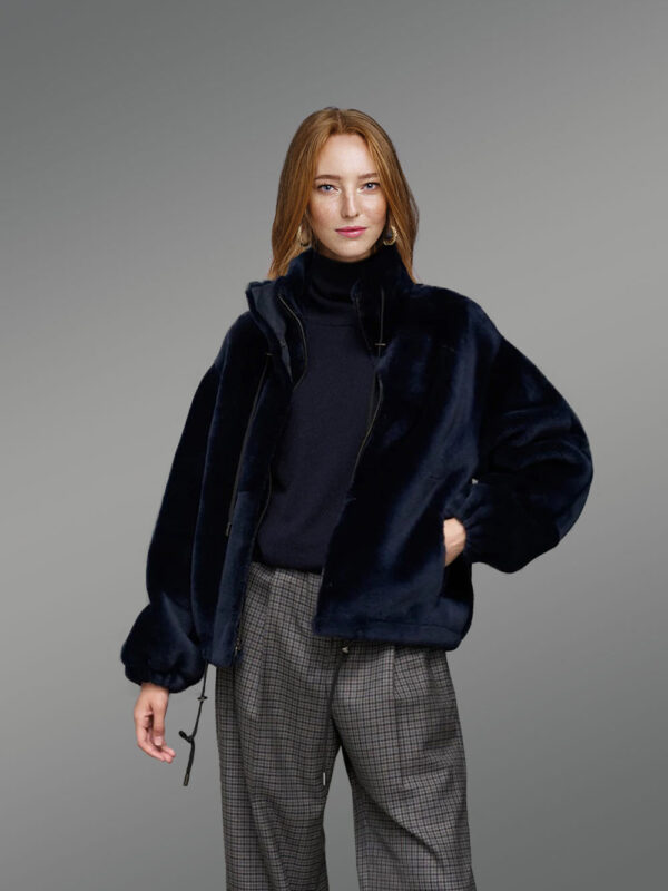 Women’s Shearling Bomber Jacket with Turtle Neck - Image 7