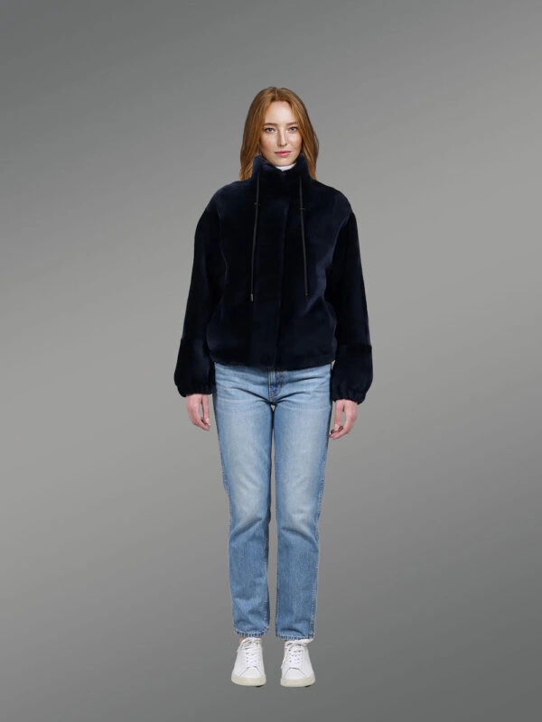 Women’s Shearling Bomber Jacket with Turtle Neck - Image 4