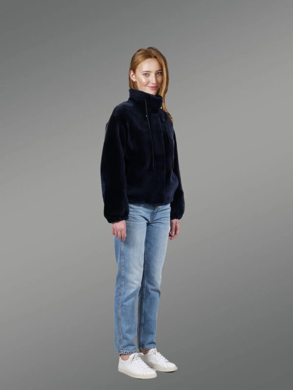 Women’s Shearling Bomber Jacket with Turtle Neck - Image 5