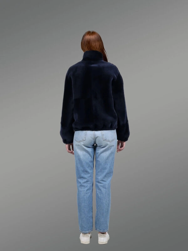 Women’s Shearling Bomber Jacket with Turtle Neck - Image 3