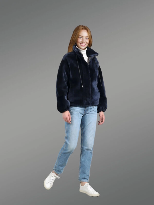 Women’s Shearling Bomber Jacket with Turtle Neck - Image 2