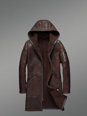 Men’s Long Shearling Coat in Burnout Finish