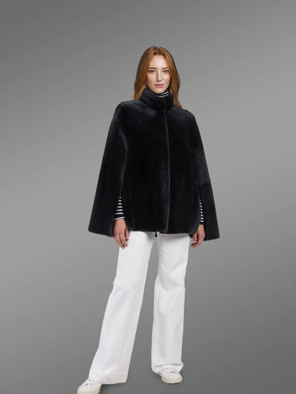 Sheepskin coat in Black  Mouton Finish - Image 2