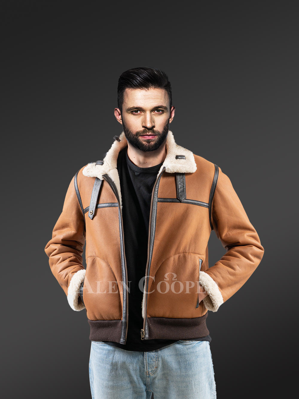 Sheepskin Reversible Jacket in Tan to Stay Warm, Comfortable & Stylish - Image 3