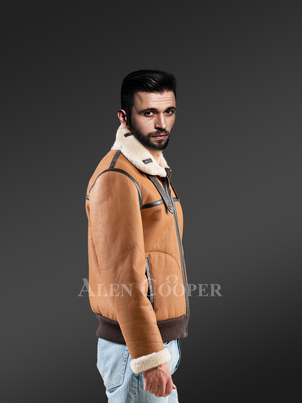 Sheepskin Reversible Jacket in Tan to Stay Warm, Comfortable & Stylish - Image 6