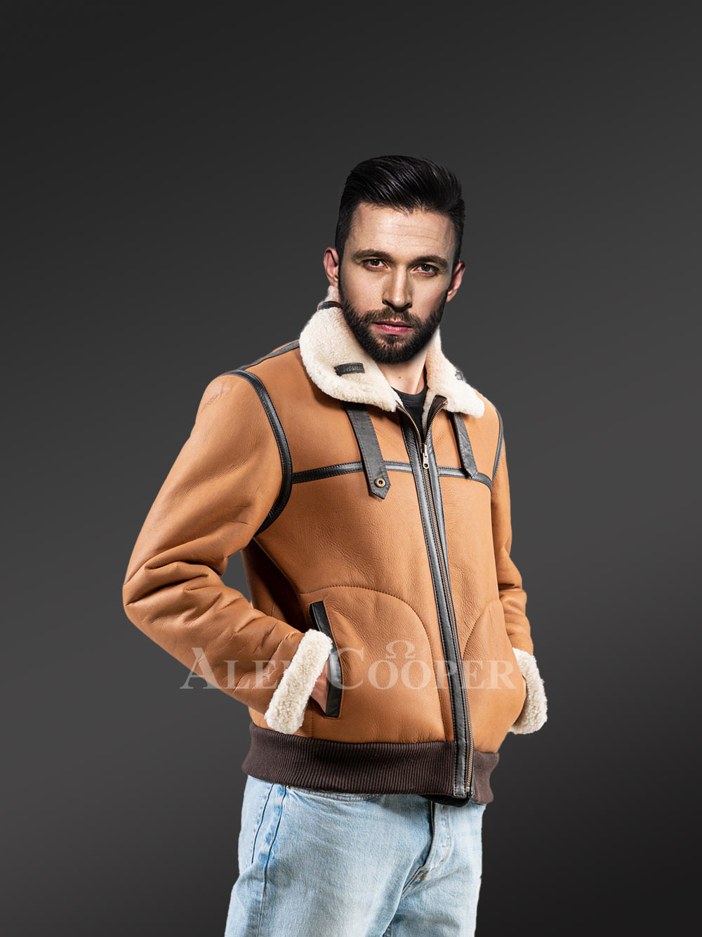 Sheepskin Reversible Jacket in Tan to Stay Warm, Comfortable & Stylish - Image 5