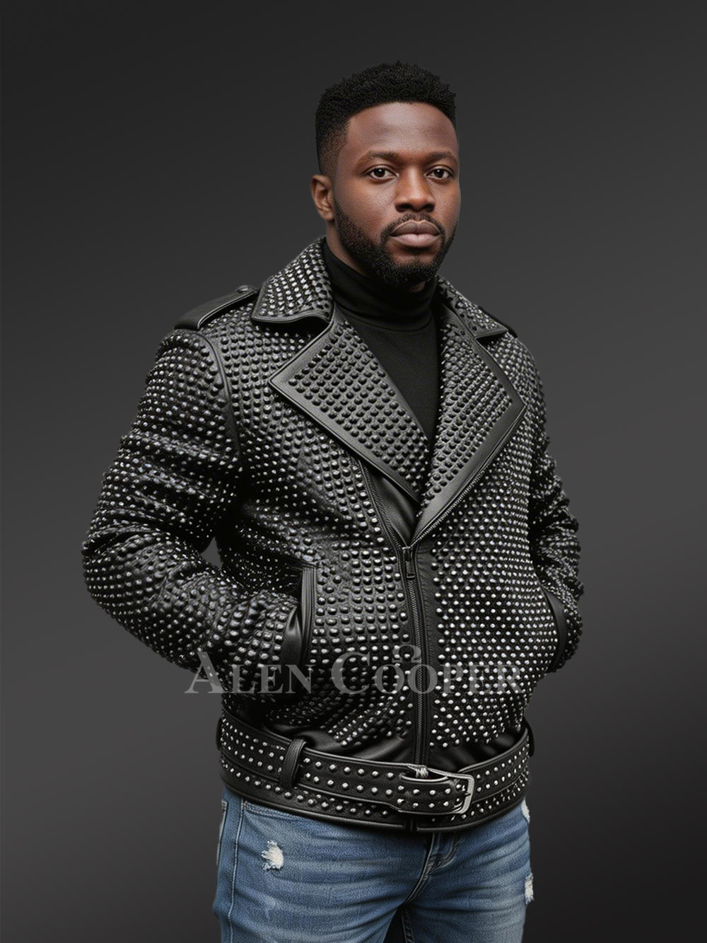 Mens studded leather jacket with trendy looks & top-notch features - Image 3