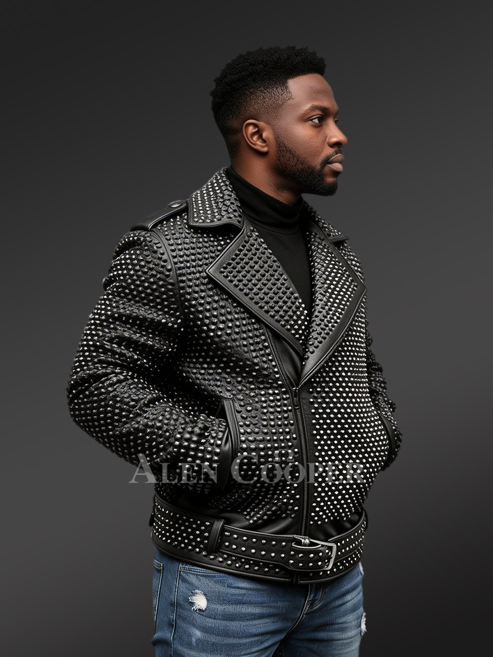 Mens studded leather jacket with trendy looks & top-notch features - Image 2