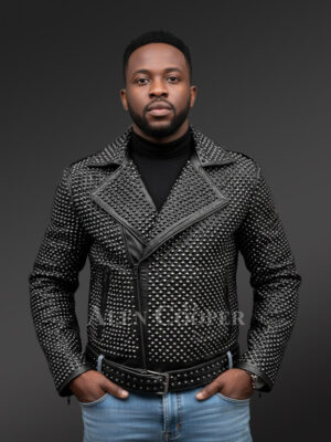 Mens studded leather jacket with trendy looks & top-notch features