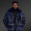 Mens Blue Fox Fur Jacket (1)