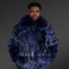 Mens Blue Fox Fur Jacket (3)