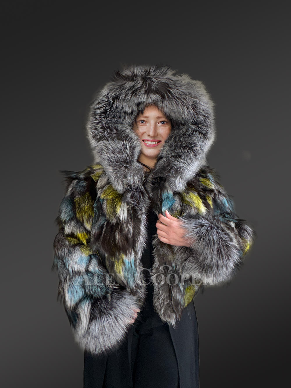 Hooded Silver Fox Crop Jacket with Captivating Looks - Image 5