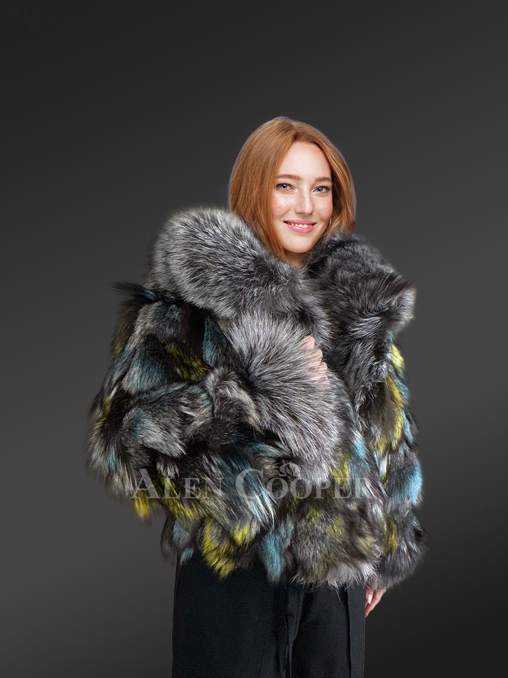 Hooded Silver Fox Crop Jacket with Captivating Looks - Image 3